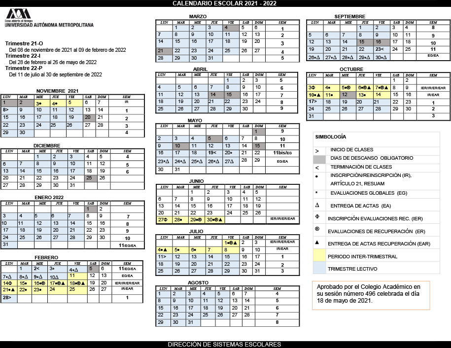Calendario escolar UAM 2021-2022
