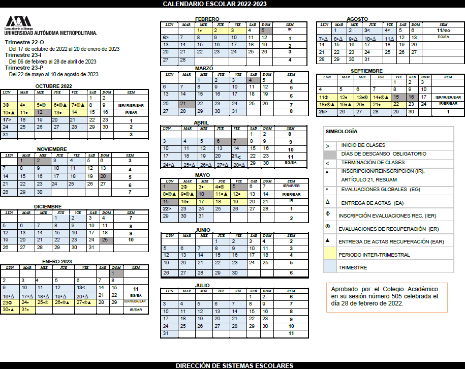 Calendario escolar UAM 2022-2023